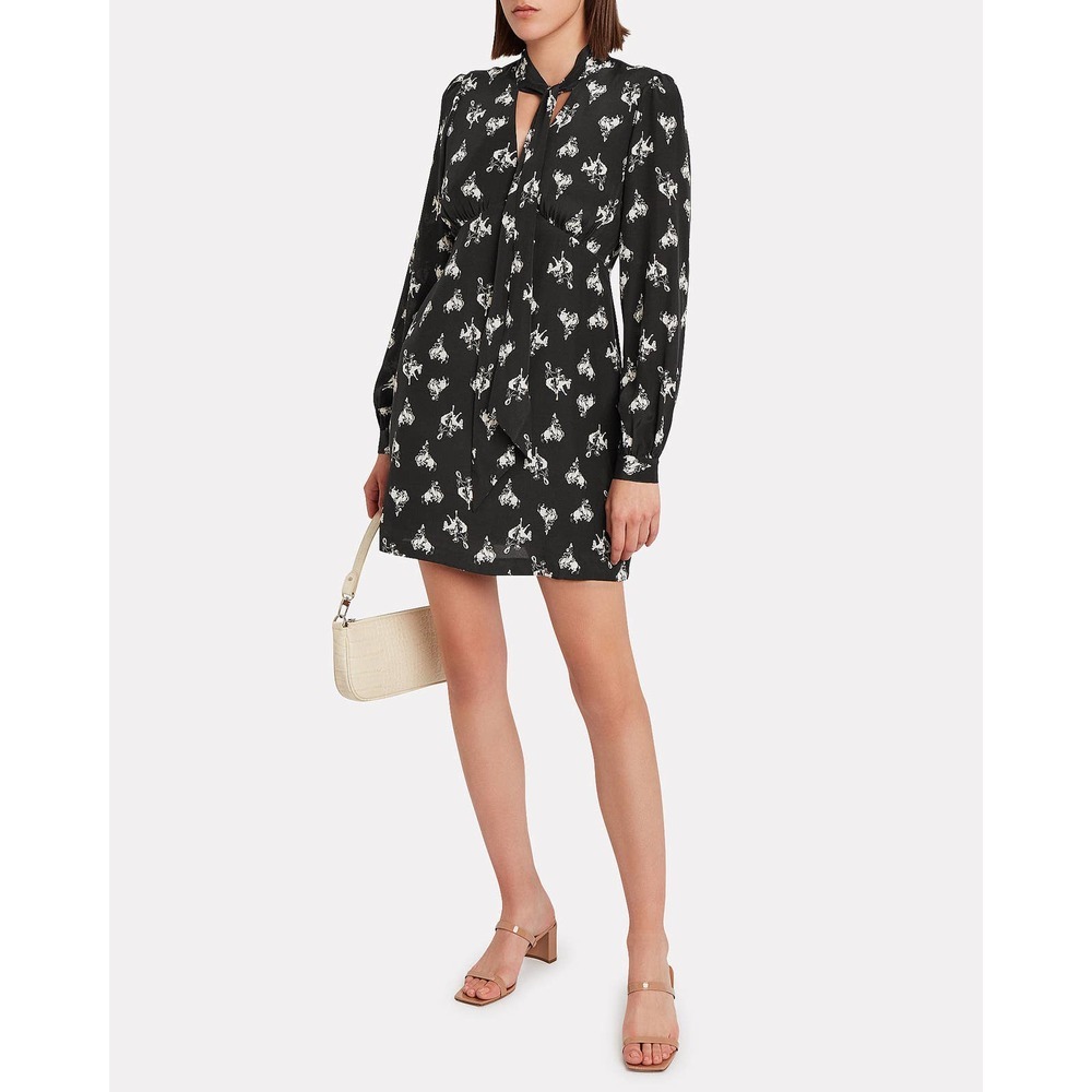 Re/Done‎ 60'S Bow Silk Rodeo Horse Print Mini Dress Black Size Small